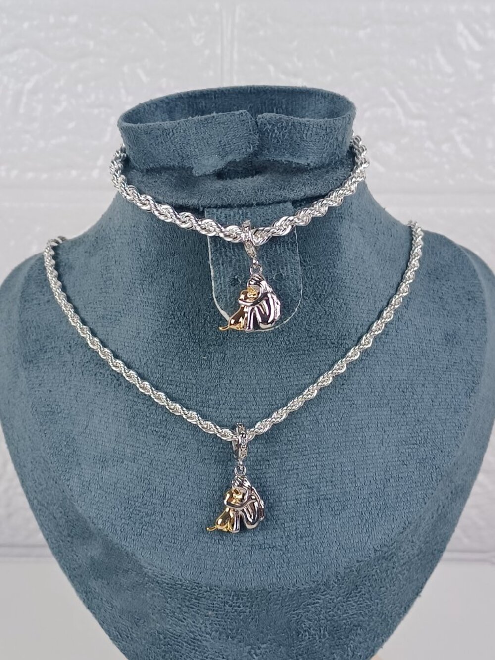 S925 Sterling Silver Pet Memorial Twisted Rope Necklace & Bracelet Set
